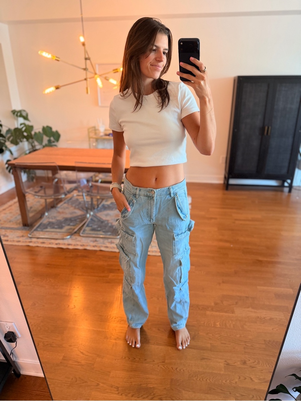 Zara Light Blue Women's Boyfriend Cargo Jeans